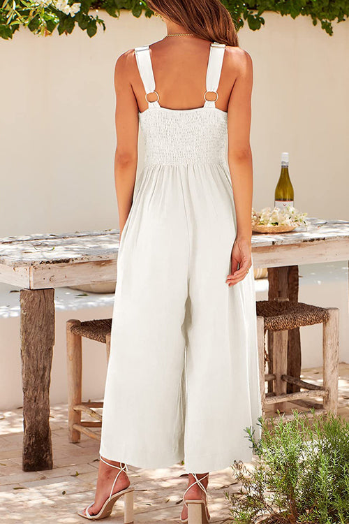 Mixiedress Ruched V Neck Cut Out Sleeveless Wide Leg Jumpsuit