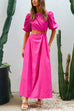 Mixiedress Puff Sleeve Cut Out Waist Maxi Vacation Dress
