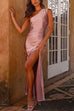 Mixiedress Sleeveless One Shoulder Slit Satin Maxi Dress