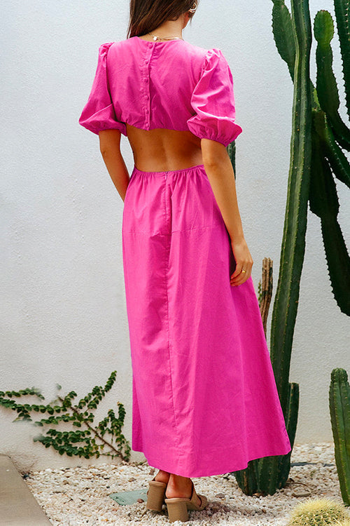 Mixiedress Puff Sleeve Cut Out Waist Maxi Vacation Dress