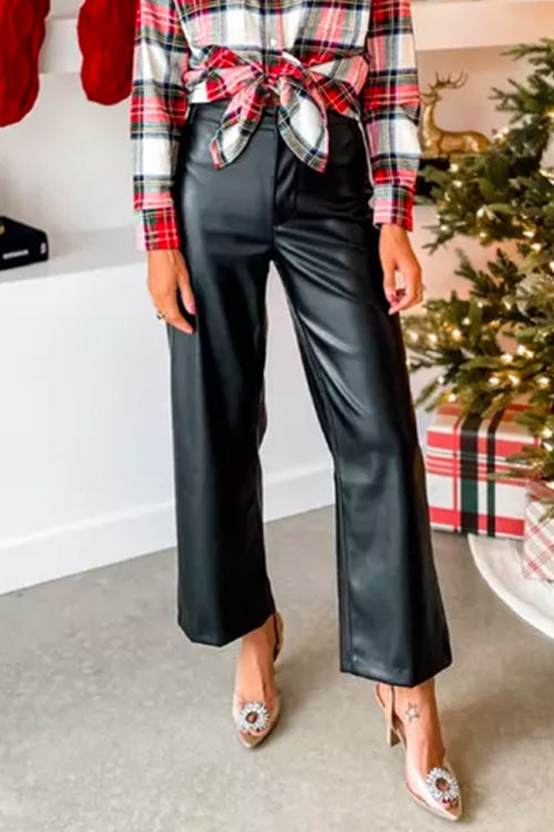 Mixiedress One Button Straight Leg Faux Leather Pants