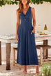Mixiedress Ruched V Neck Cut Out Sleeveless Wide Leg Jumpsuit