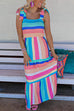 Mixiedress Bow Knot Shoulder Color Block Striped Maxi Cami Dress