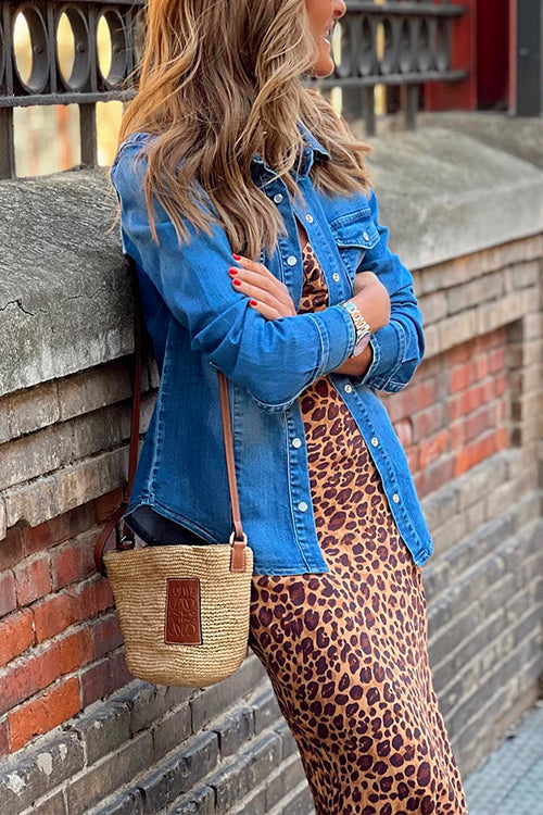 Mixiedress Classic Collared Long Sleeves Denim Blouse Shirt