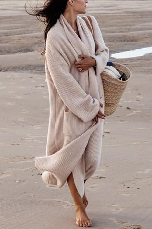 Mixiedress Open Front Pockets Ribbed Knit Long Slweater Cargigan