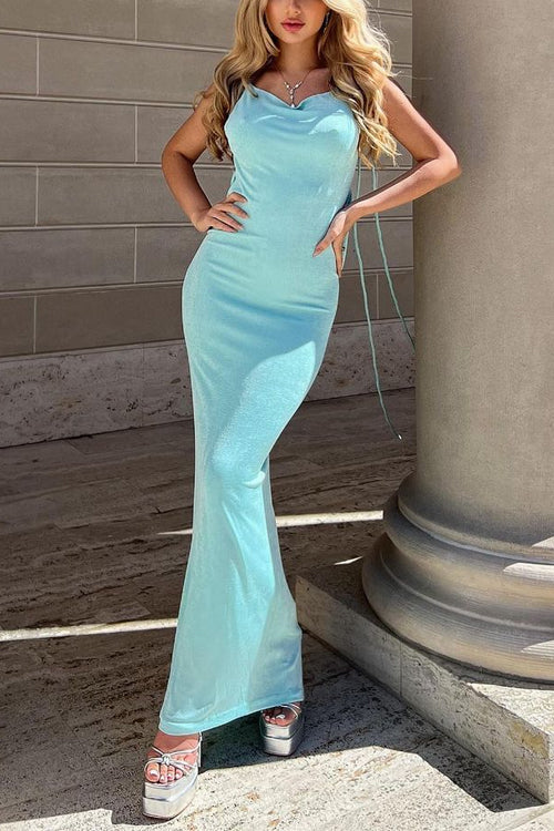 Mixiedress Tie Shoulder Backless Cami Maxi Party Dress