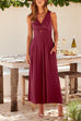 Mixiedress Ruched V Neck Cut Out Sleeveless Wide Leg Jumpsuit