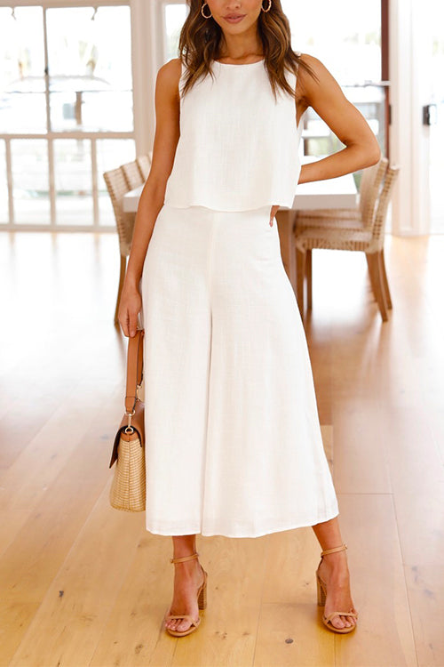 Mixiedress Crewneck Tank Top Wide Leg Cropped Pants Set