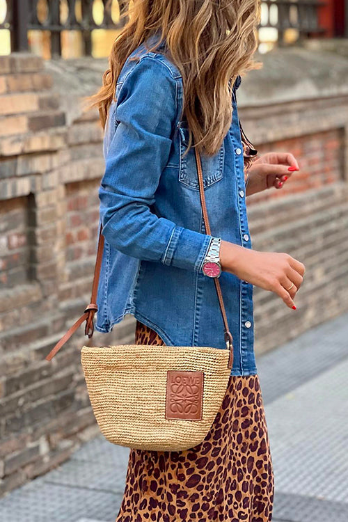 Mixiedress Classic Collared Long Sleeves Denim Blouse Shirt