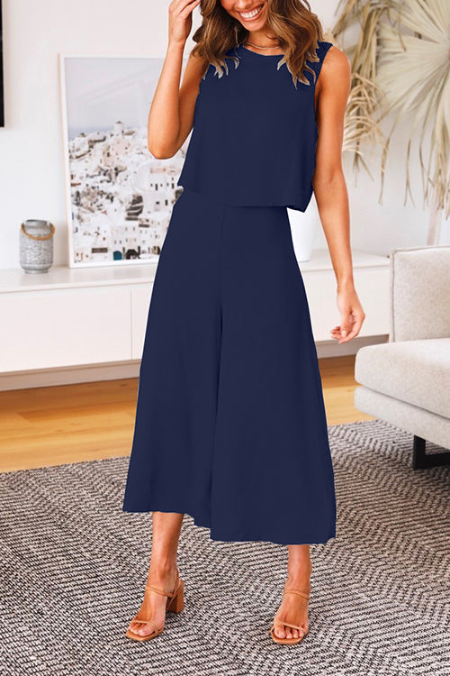 Mixiedress Crewneck Tank Top Wide Leg Cropped Pants Set