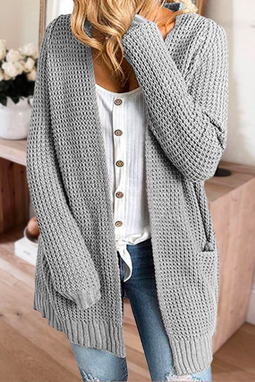 Mixiedress Solid Open Front pocketed Knit Sweater Outwear