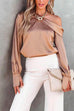 Mixiedress Cold Shoulder Long Sleeve Solid Satin Blouses