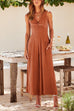 Mixiedress Ruched V Neck Cut Out Sleeveless Wide Leg Jumpsuit