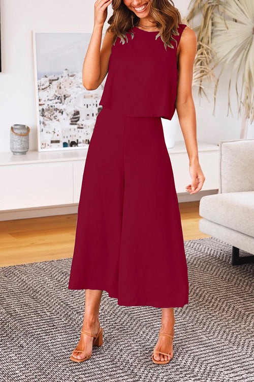 Mixiedress Crewneck Tank Top Wide Leg Cropped Pants Set