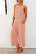 Mixiedress Back Buttons Crop Tank Top Wide Leg Pockets Pants Set