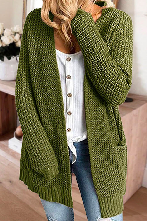 Mixiedress Solid Open Front pocketed Knit Sweater Outwear