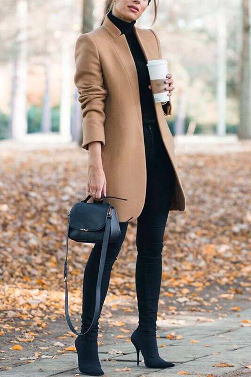 Mixiedress Stand Collar Open Front Pockets Cardigan