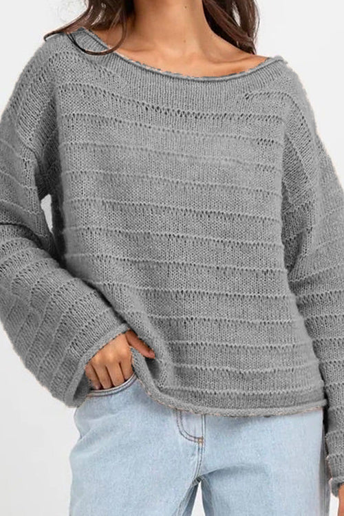 Mixiedress Drop Shoulder Hollow Out Solid Knitting Sweater