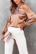 Mixiedress Cold Shoulder Long Sleeve Solid Satin Blouses