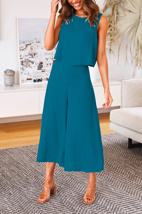 Mixiedress Crewneck Tank Top Wide Leg Cropped Pants Set