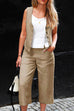 Mixiedress Button Down Sleeveless Waistcoat Pockets Cropped Pants Set