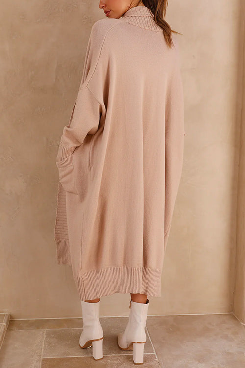 Mixiedress Open Front Dolman Sleeves Pocketed Long Knit Cardigan
