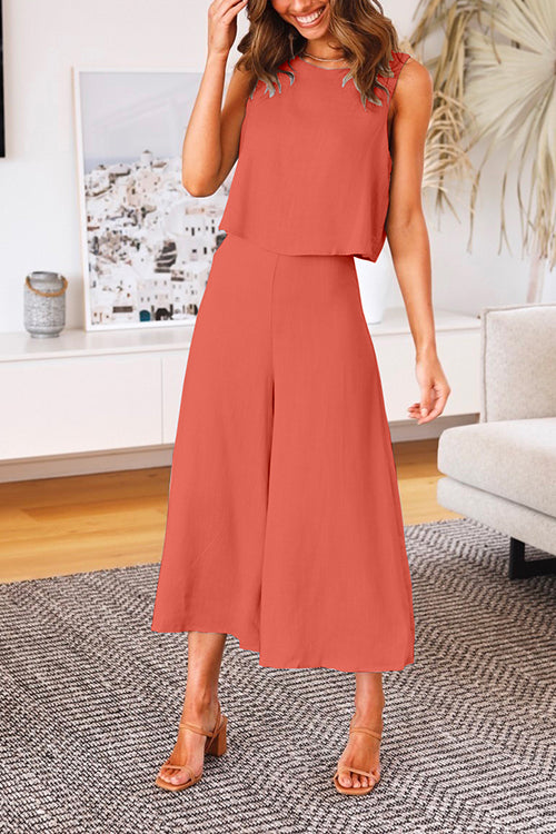 Mixiedress Crewneck Tank Top Wide Leg Cropped Pants Set