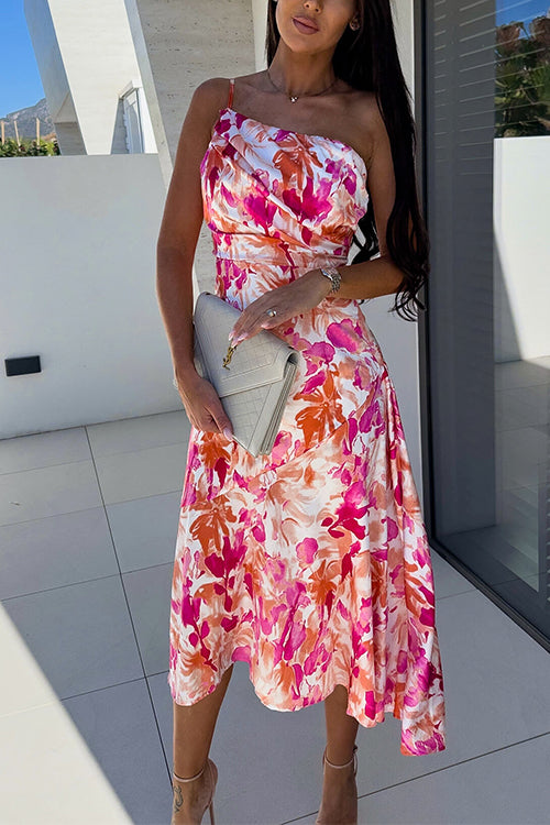 Mixiedress One Shoulder High Waist Mermaid Floral Cami Dress