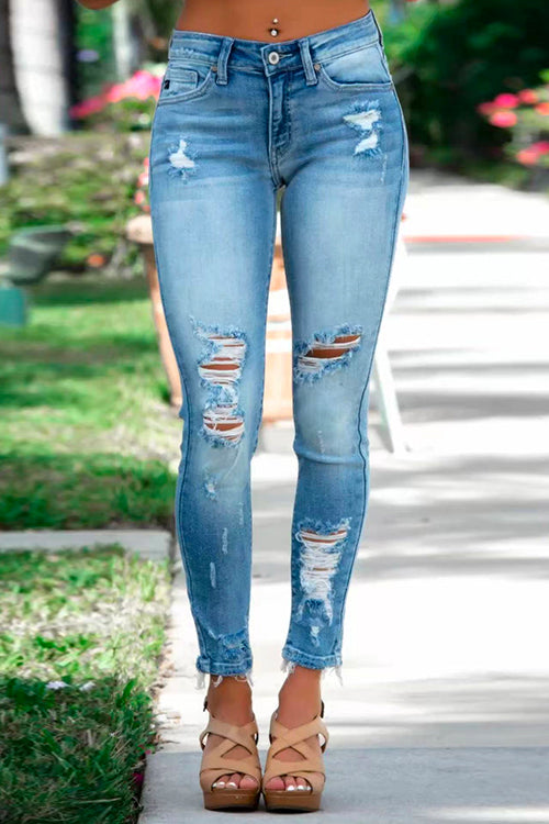 Mixiedress Raw Hem Ripped Stretch Pencil Jeans