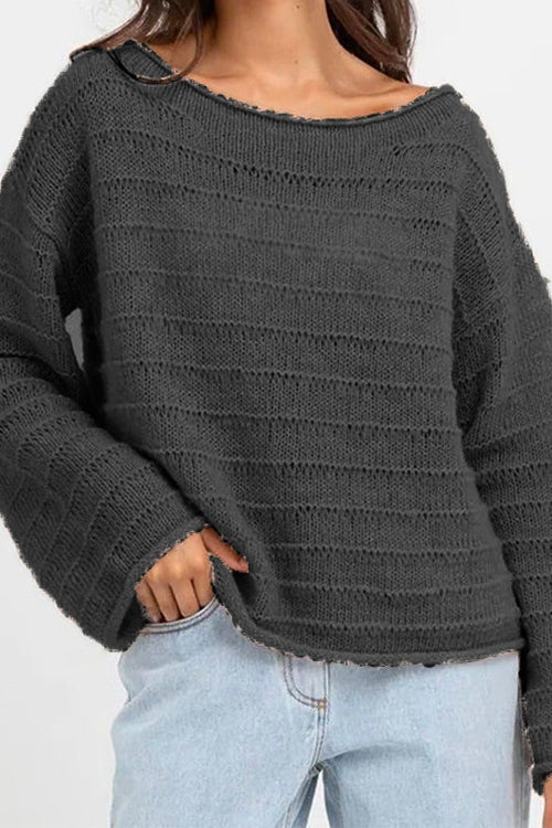 Mixiedress Drop Shoulder Hollow Out Solid Knitting Sweater