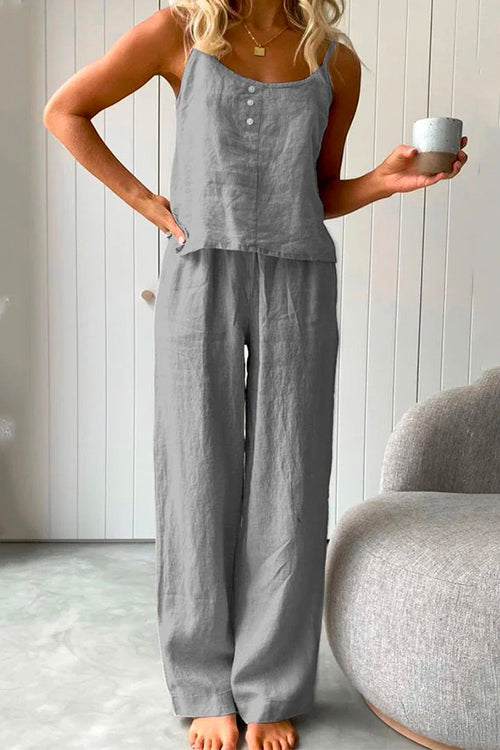 Mixiedress Cotton Linen Cami Top Wide Leg Pants Loungewear Set