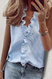 Mixiedress Casual Scallop V Neck Sleeveless Ruffle Top