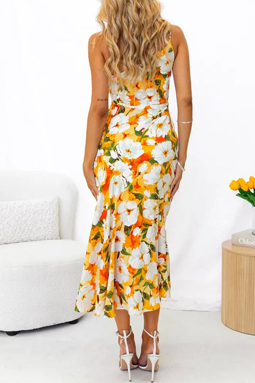 Mixiedress One Shoulder High Waist Mermaid Floral Cami Dress