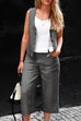Mixiedress Button Down Sleeveless Waistcoat Pockets Cropped Pants Set