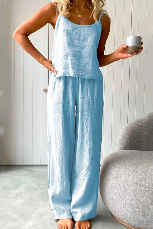 Mixiedress Cotton Linen Cami Top Wide Leg Pants Loungewear Set