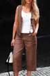 Mixiedress Button Down Sleeveless Waistcoat Pockets Cropped Pants Set