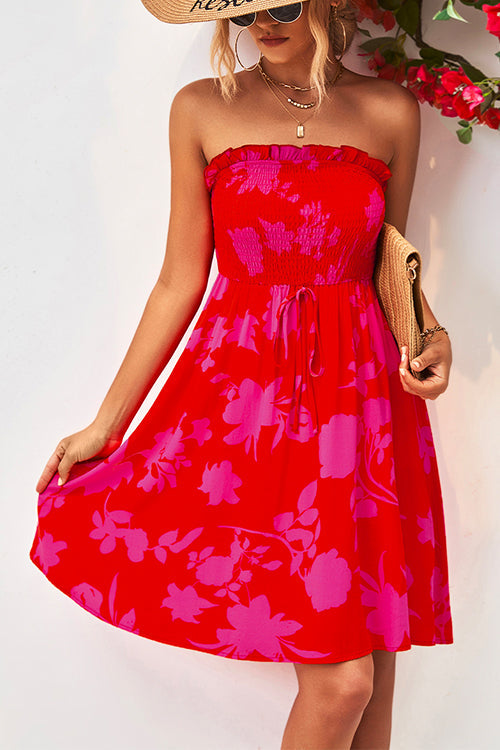 Mixiedress Smocked Tube Top Waisted Floral A-line Dress