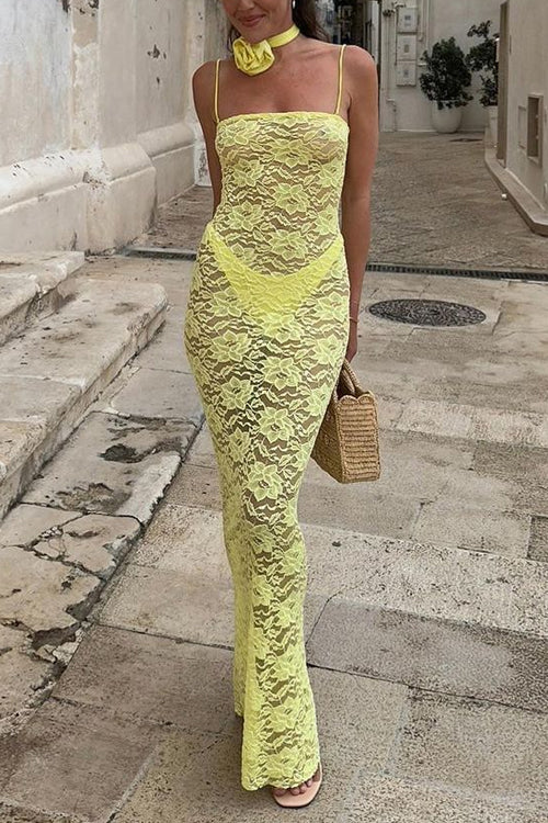 Mixiedress Adjustable Straps Lace Hollow Out Maxi Bodycon Dress