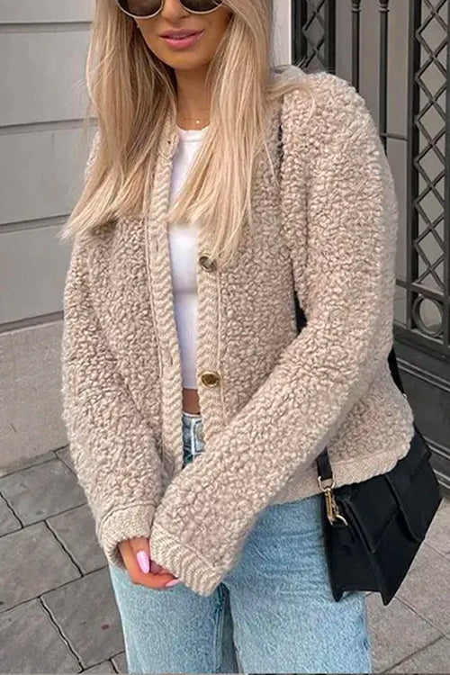 Mixiedress Crewneck Button Down Fleece Short Coat