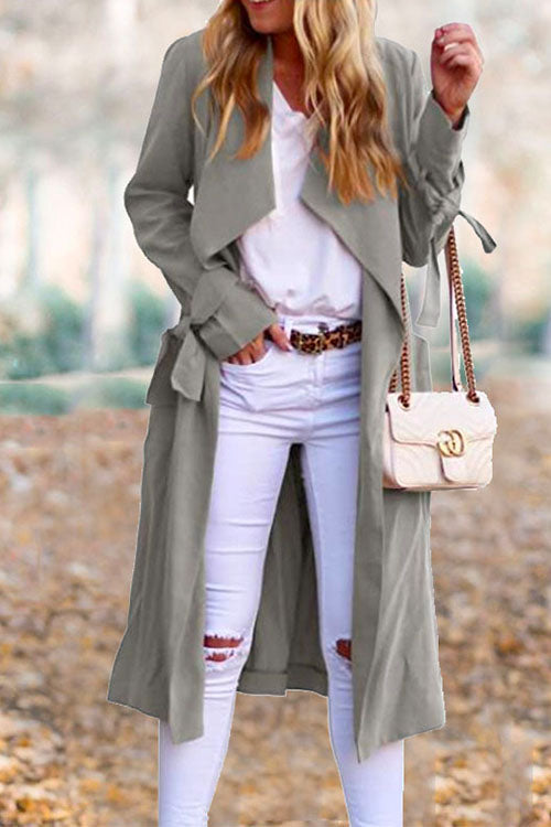 Mixiedress Drap Front Tie Waist Solid Fall Midi Cardigan