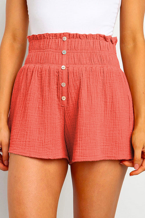 Mixiedress Buttons Frilled High Waist Solid Shorts