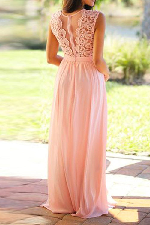 Mixiedress Sleeveless Hollow Out Lace Splice Maxi Fairy Swing Dress