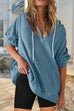 Mixiedress V Neck Drop Shoulder Drawstring Hoodied Sweatshirt