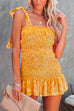 Mixiedress Frilled Tie Shoulder Smocked Ruffle Mini Dress
