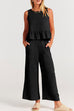 Mixiedress Crewneck Ruffle Tank Top Wide Leg Pockets Pants Set