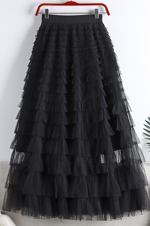 Mixiedress High Waist Ruffle Layered Mesh A-line Skirt