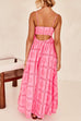 Mixiedress Spaghetti Strap Cut Out Waist Printed Maxi Swing Dress
