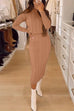 Mixiedress Crewneck Long Sleeves Pullover Pocketed Midi Skirt Cable Knit Set
