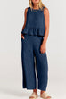 Mixiedress Crewneck Ruffle Tank Top Wide Leg Pockets Pants Set