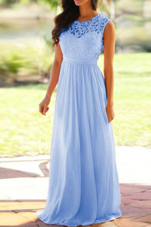 Mixiedress Sleeveless Hollow Out Lace Splice Maxi Fairy Swing Dress